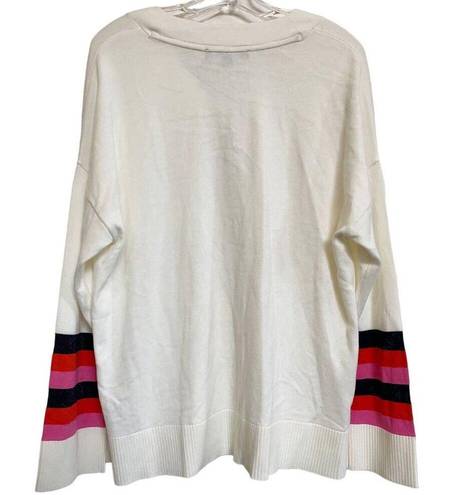 Tommy Hilfiger  Rainbow Striped-Sleeve Sweater V-Neck Pullover SZ M NWOT