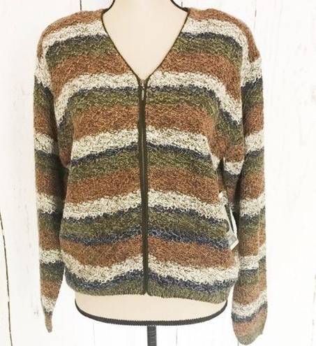 Dress Barn  V- Neck Zip Front Boucle Silk Blend Cardigan