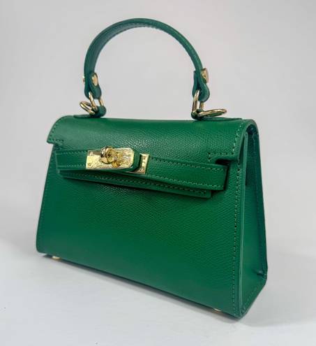 Vera Pelle Small Green Handle Bag with a Strap | Made in Italy |