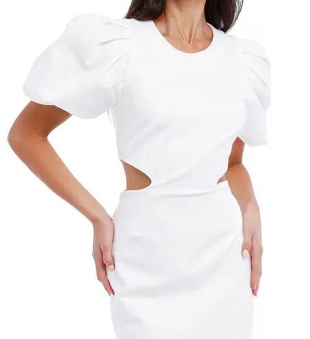 Elliatt Elliat Suffage White Short Puff Sleeves Midi Dress Women’s Size Medium