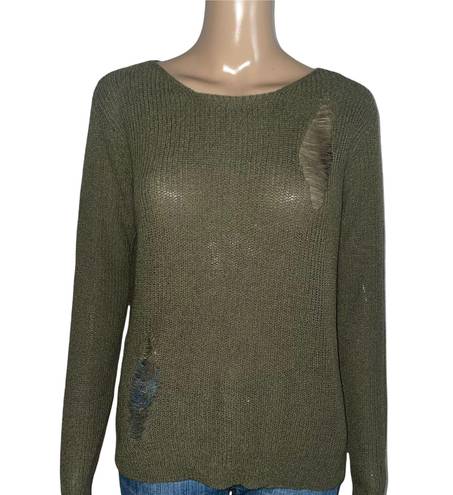 Miley + Molly Olive Distressed Sweater