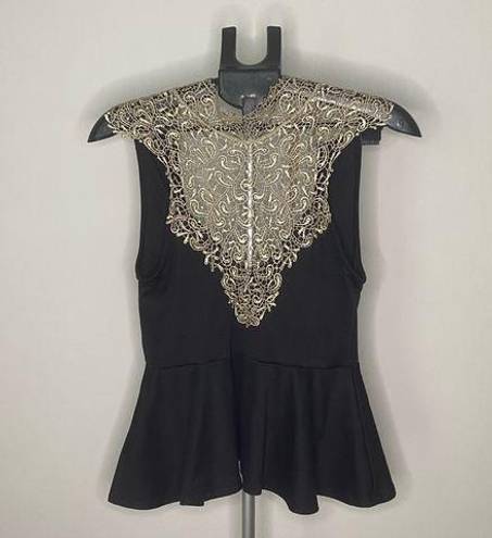 Arden B Unique black and gold blouse with beautiful details open back with bow. Medium