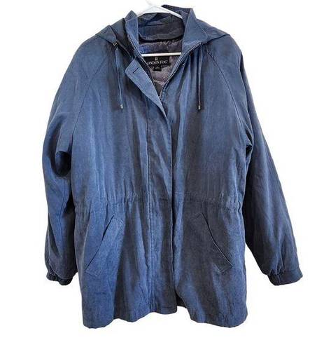 London Fog  Dusty Blue Puffer Coat Anorak Jacket Removable Hood Zip Up Size Large