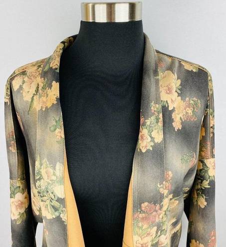 Solitaire  Faux Suede Gray Brown Floral Print Open Front Cardigan Women's Large L