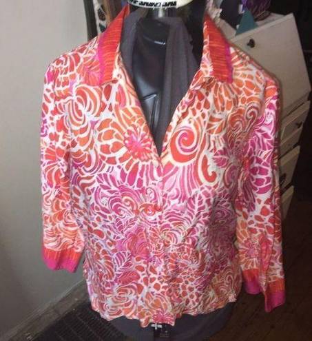 Oscar de la Renta Vintage  M pink & orange floral button down blouse