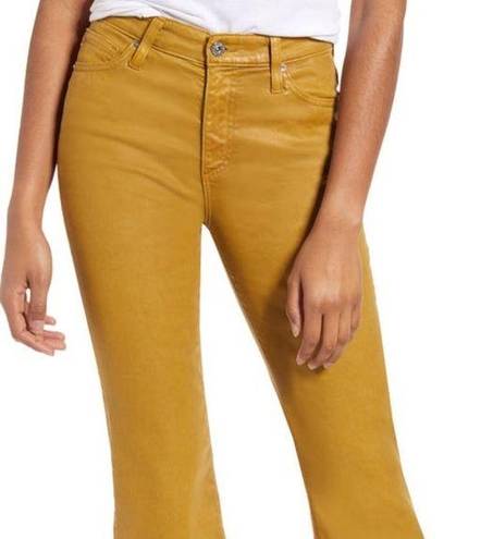 AG Adriano Goldschmied AG the quinne coated high waisted crop flare jean mustard gold size 31