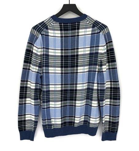 Brooks Brothers  Supima Cotton Plaid Crewneck Sweater Blue White Green L