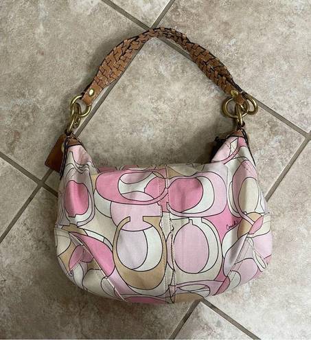 Coach  hobo canvas bag y2k pink shoulder purse
 Top zip pink white