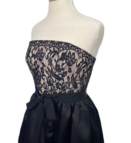 Shoshanna  Lace Satin Fit & Flare Mini Dress Strapless Black Ivory Womens 10