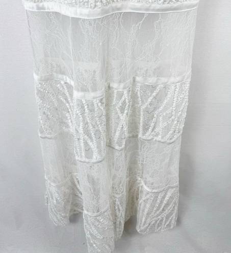 Alexis  Joelle White Lace Sheer Long Sleeve Wedding Bridal Boho Maxi Dress Small