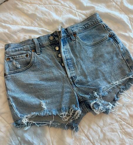 Levi’s 501 cutoff style light blue denim shorts