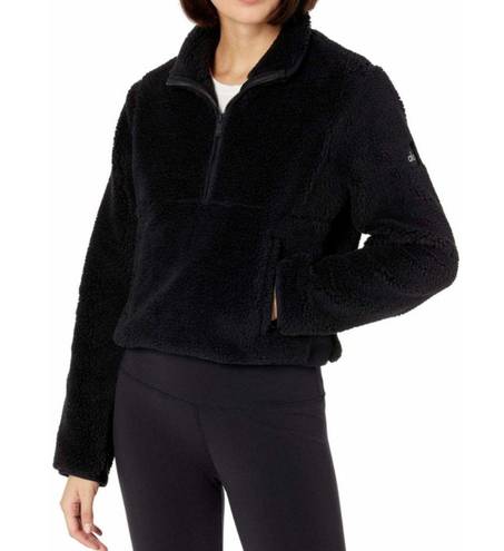 Alo Yoga Alo Shanti Half-Zip Sherpa Jacket Black Fuzzy Faux Fur Shearling Teddy Sweater