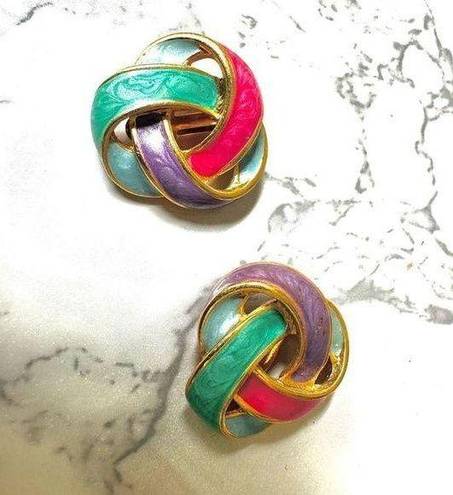 infinity Vintage colorful  knot clip on earrings