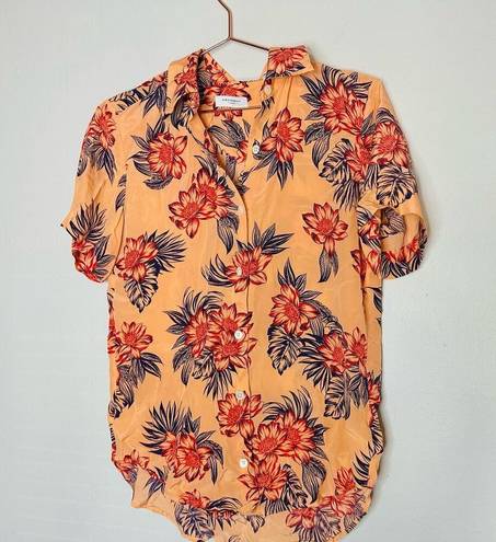 Equipment  Essential Peach Floral Print Crepe de Chine Button Front Shirt Size XS