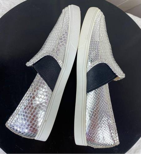 Nine West  Bonkers Embossed Metallic Slip On Sneaker Silver Black 7