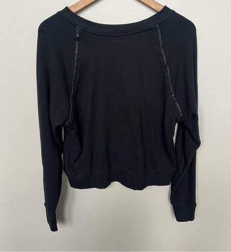 Paige  Daytona Chain Trim Casual Pullover Sweatshirt Black Silver Size Large