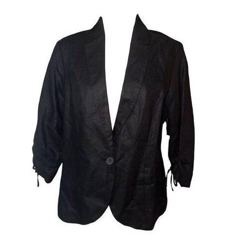 Coldwater Creek  Black 100% Linen Shell 100% Cotton Lining 1 Button Bella Blazer