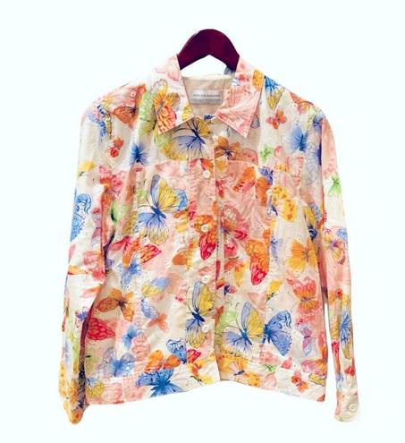 Alfred Dunner Petite Retro Multicolored Butterfly Floral Jacket Jean Lightweight 8 Petite