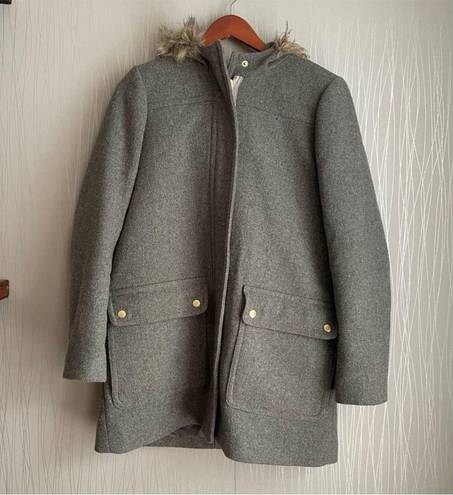 J.Crew  Mercantile Vail Faux Fur Gray Wool Parka Coat sz 6