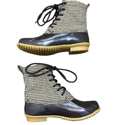 Krass&co G.H. Bass & . Harlequin Brown Duck Boots Women’s Size 8M Houndstooth Lace Up
