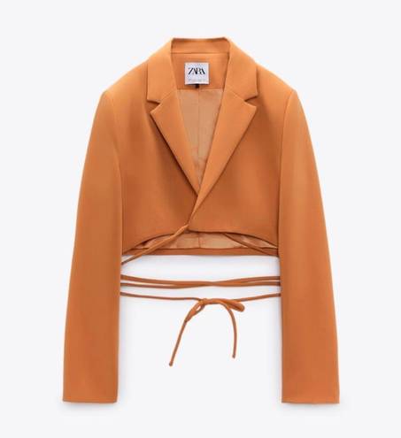 ZARA Tangerine Tied Crop Blazer