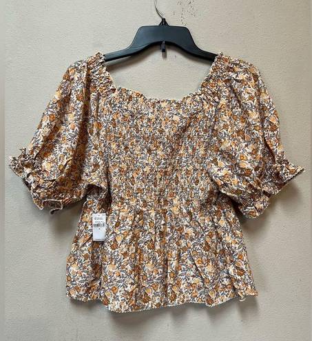 Old Navy  Women’s Puff-Sleeve Square-Neck Orange Floral Babydoll Blouse Medium