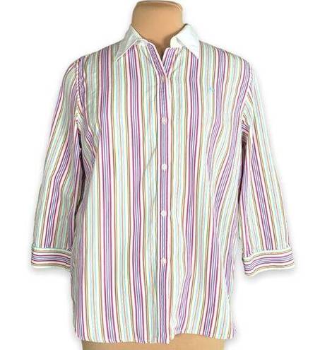 Ralph Lauren Lauren  Shirt Vertical Rainbow Stripes 3/4 Sleeves XL