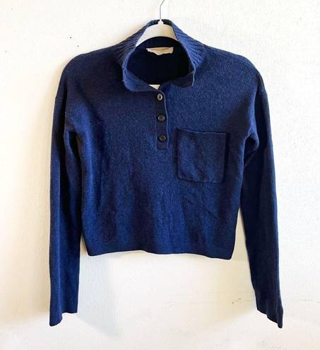 Everlane  Sweater Blue Heather Ink ReCashmere Button Mock Neck Sz XS GUC Preppy