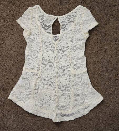 Kirra Ivory Floral Lace S/S Top, Women's S