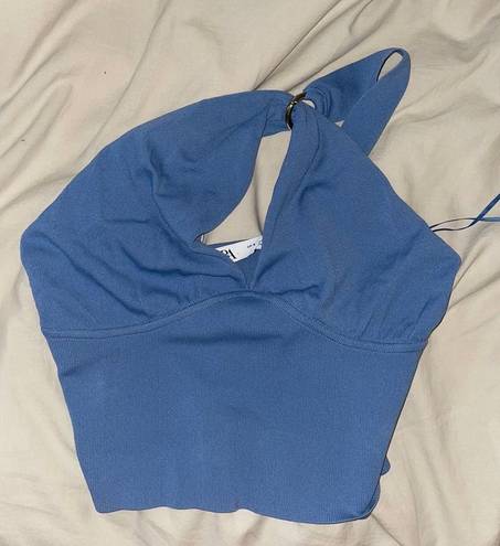 ZARA Blue Asymmetrical One Shoulder Top