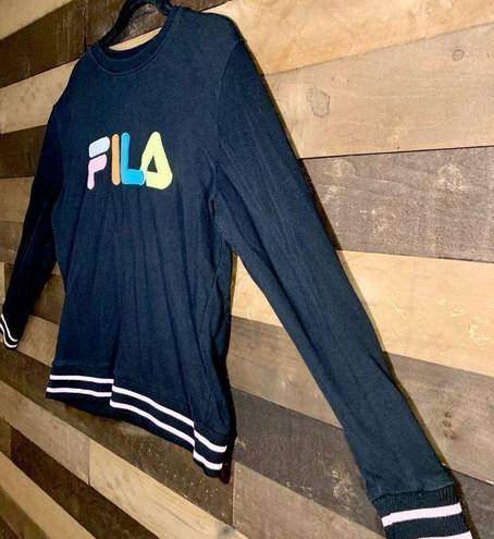 FILA Original VintageFila Black Pastel Spell Out Logo Pullover Crew Neck Stri…