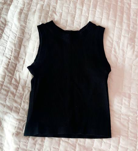 Aura Black Ribbed High Neck Tank Top Size Small/Medium