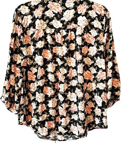 Torrid  Black Floral Texture Woven Peasant Blouse Peasant Sleeves Plus Sz 1