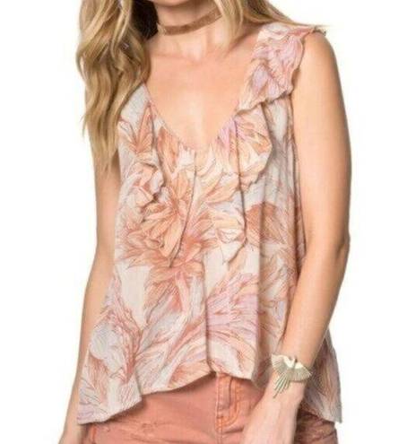 O'Neill  PACSUN Isa Woven Ruffle Floral Tank Top Orange Cream Tropical Boho JRS ?