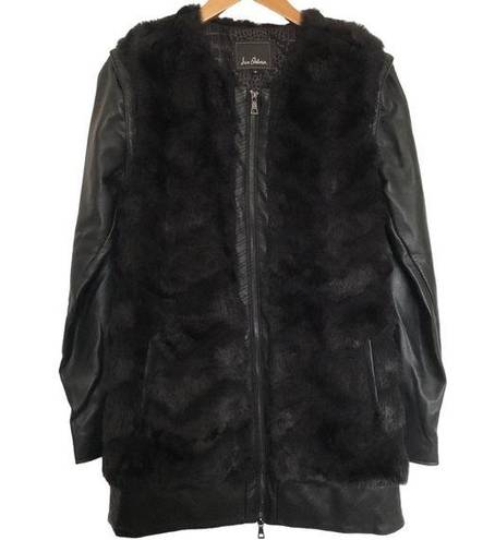 Sam Edelman  Faux Fur & Faux Leather Jacket Coat Vest Convertible Black Small