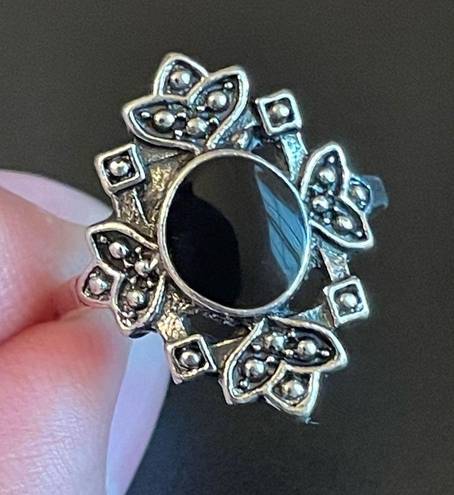 Onyx Vintage black  stone silver plated ring size 7