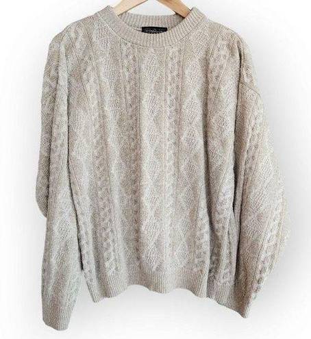 Krass&co Vintage Gas  Beige Cream Cable Knit Scoop Neck Sweater L