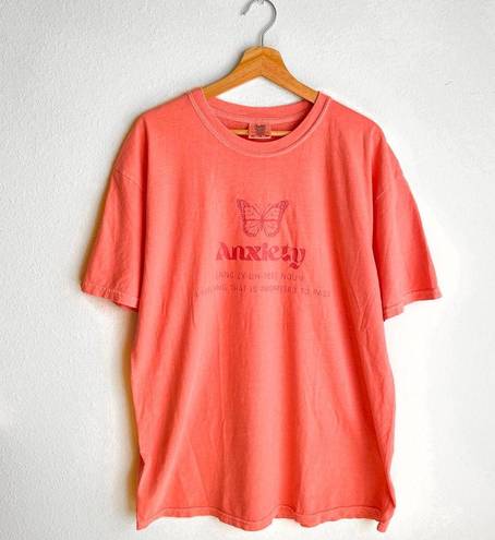 New Comfort Colors Short Sleeve Anxiety Graphic T-Shirt Salmon Color Size XL