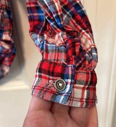 Miami  Red, White & Blue Plaid Flannel—Size XS