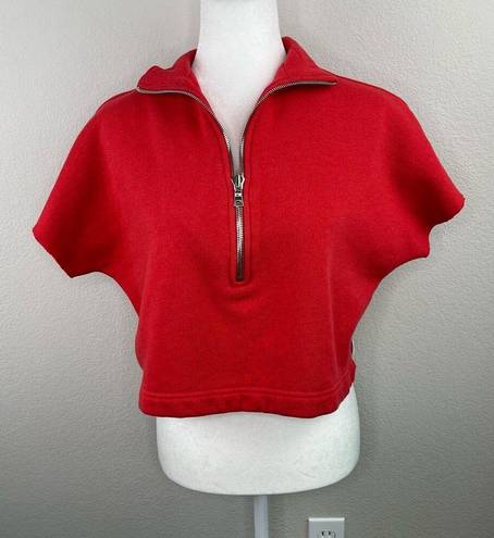 Good American  Red 3/4 Zip Short Sleeve Cropped Sweatshirt Size 0/XS Oversized