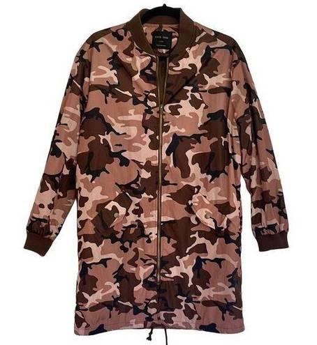 Love Tree  pink brown camo long bomber jacket size large