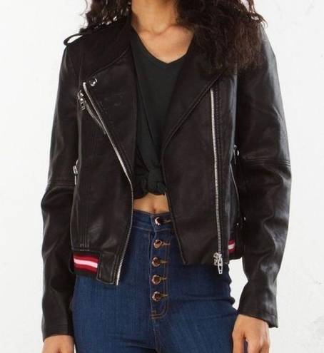 BLANK NYC  Racing Stripe Faux Leather Bomber Jacket