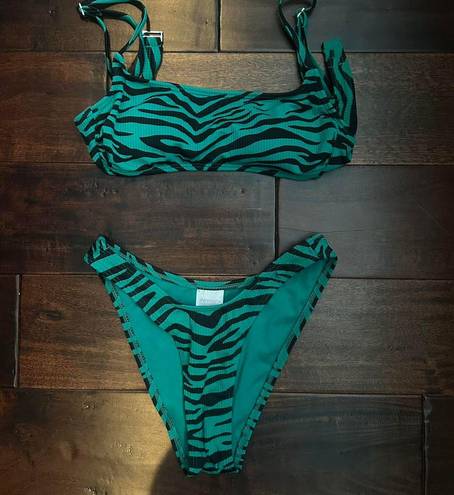 Xhileration Green Zebra Bikini Bottom Size M