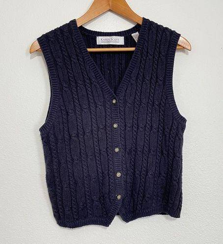 Karen Scott  || Navy Blue Cable Knitted Vest