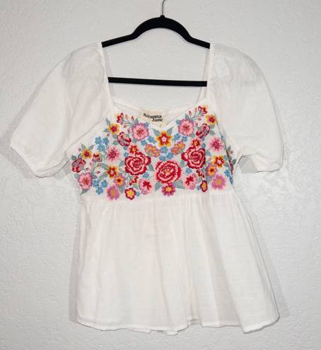 Savanna Jane New  White Floral Embroidered Peplum Top Size Small