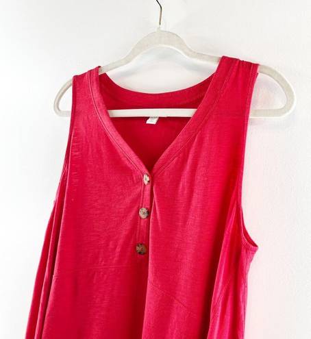 J.Jill  V Neck Sleeveless Cotton Blend Button Front Tank Top Red Large Petite