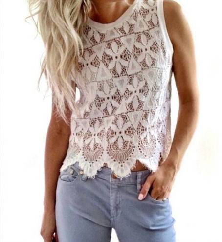 Deletta Anthropologie  White Lace Scalloped Hem Tank Top Size XS