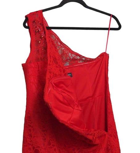 Oleg Cassini  Womens Sheath Dress Red One Shoulder Sleeveless Lace Party Sexy 8
