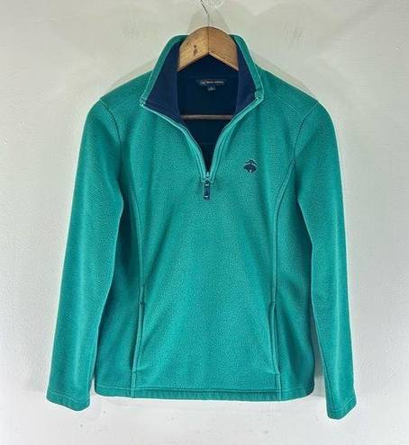 Brooks Brothers  346 Womens Fleece 1/4 Zip Pullover Teal Navy Embroidered Logo