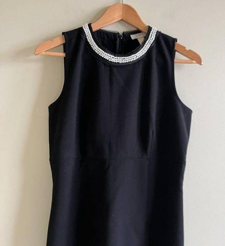 Loft Ann Taylor  Faux Pearl Collar Black Dress Womens Size 4 Sleeveless Work